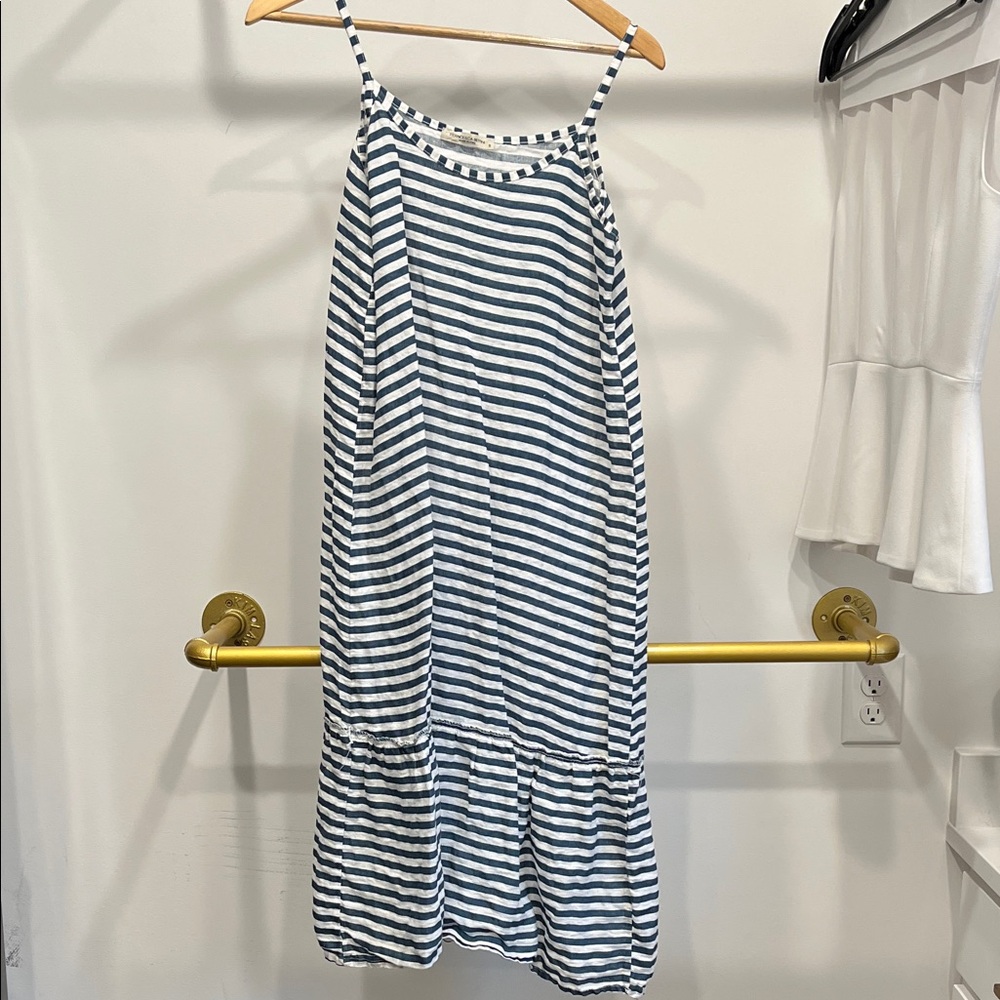 Striped Blue and White Linen Midi Dress